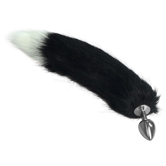 Plug Anal de Metal con Cola Blanco y Negro Talla L