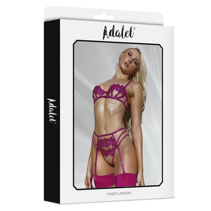 Nora Set Sujetador Tanga y Liguero con Flores Fuchsia
